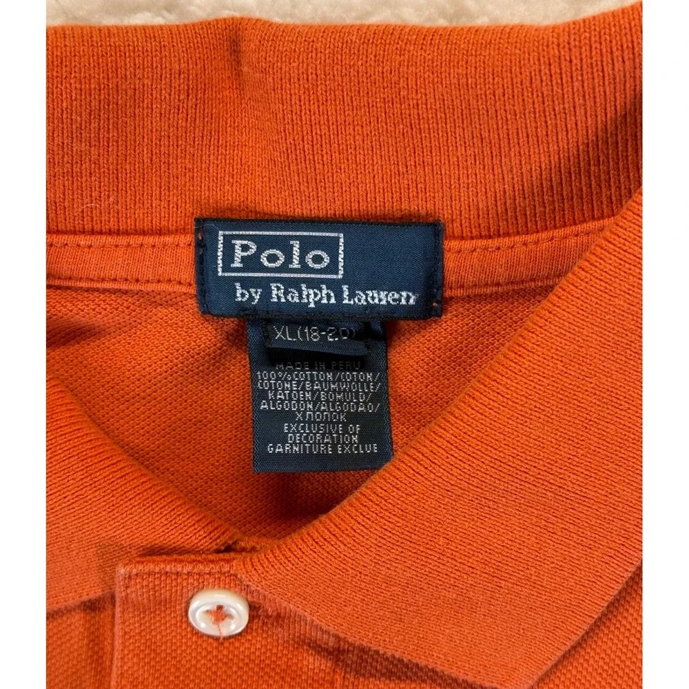 Polo Ralph‎ Lauren Kids XL 18-20 Orange Short Sleeve Cotton Pique Polo Shirt
